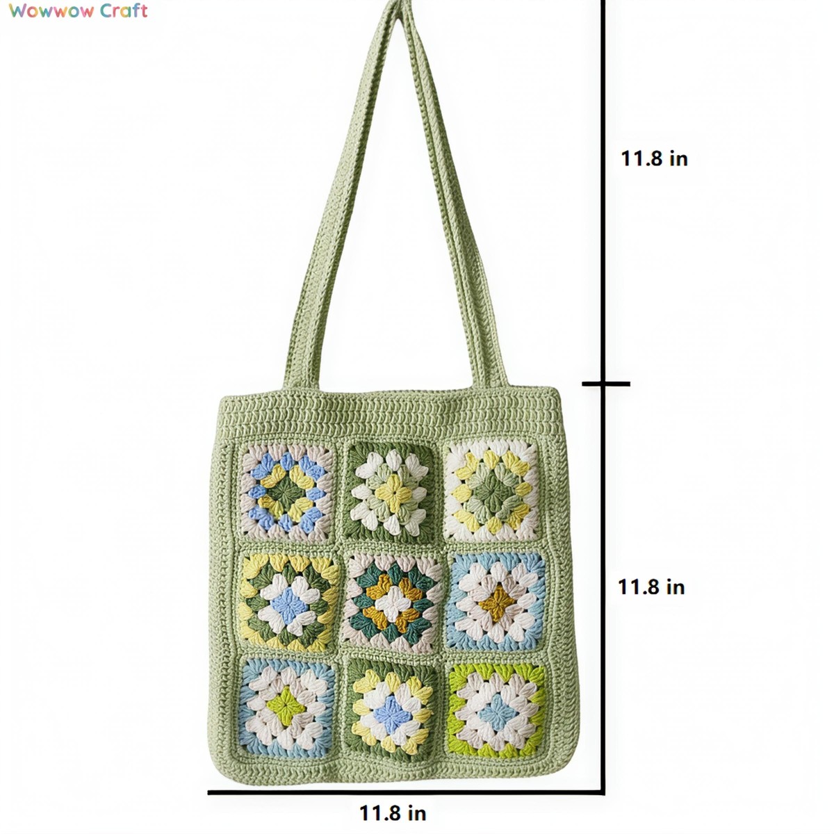 Shoulder Bags,Totes,Crochet Bags,Light Green Granny Square Tote crocheted with Snow Fairy Yarn - High quality handmade crocheted shoulder bag